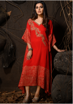 Red Color Designer Georgette Kurti